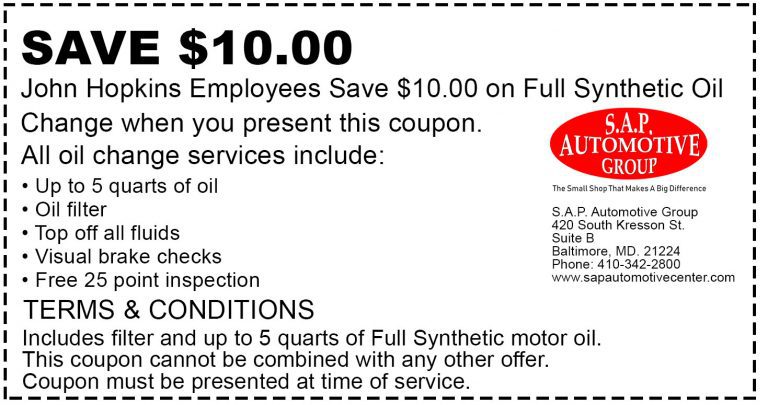 A coupon for an oil change at auto service plus.